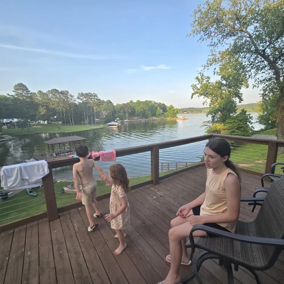 Family and crew on the lakeside deck during the June Chickamauga trip